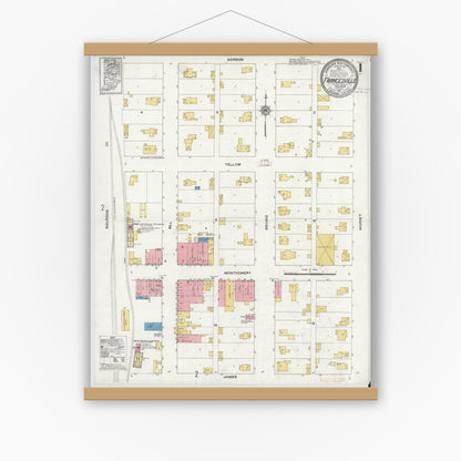 Old map wall art mockup — magnetic wood frame on white wall — Sanborn Fire Insurance Map from Francesville, Pulaski County, Indiana (1912) - Complete Map Set
