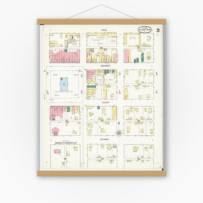 Old map wall art mockup — magnetic wood frame on white wall — Sanborn Fire Insurance Map from Harlan, Shelby County, Iowa (1893), Sheet #0003