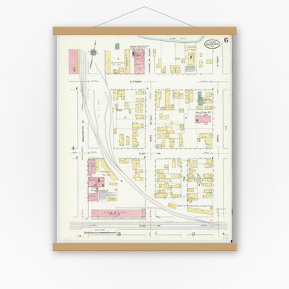 Old map wall art mockup — magnetic wood frame on white wall — Sanborn Fire Insurance Map from Dunkirk, Chautauqua County, New York (1910), Sheet #0006