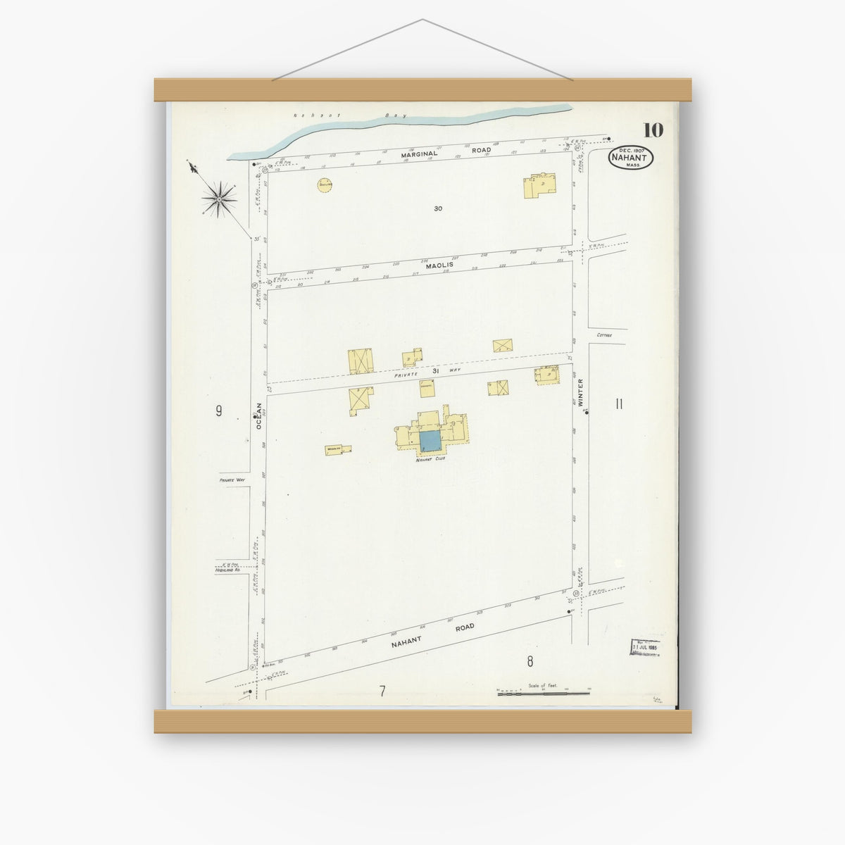 Old map wall art mockup — magnetic wood frame on white wall — Sanborn Fire Insurance Map from Nahant, Essex County, Massachusetts (1907), Sheet #0010