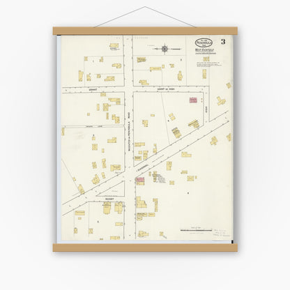 Old map wall art mockup — magnetic wood frame on white wall — Sanborn Fire Insurance Map from Peninsula, Summit County, Ohio (1916), Sheet #0003