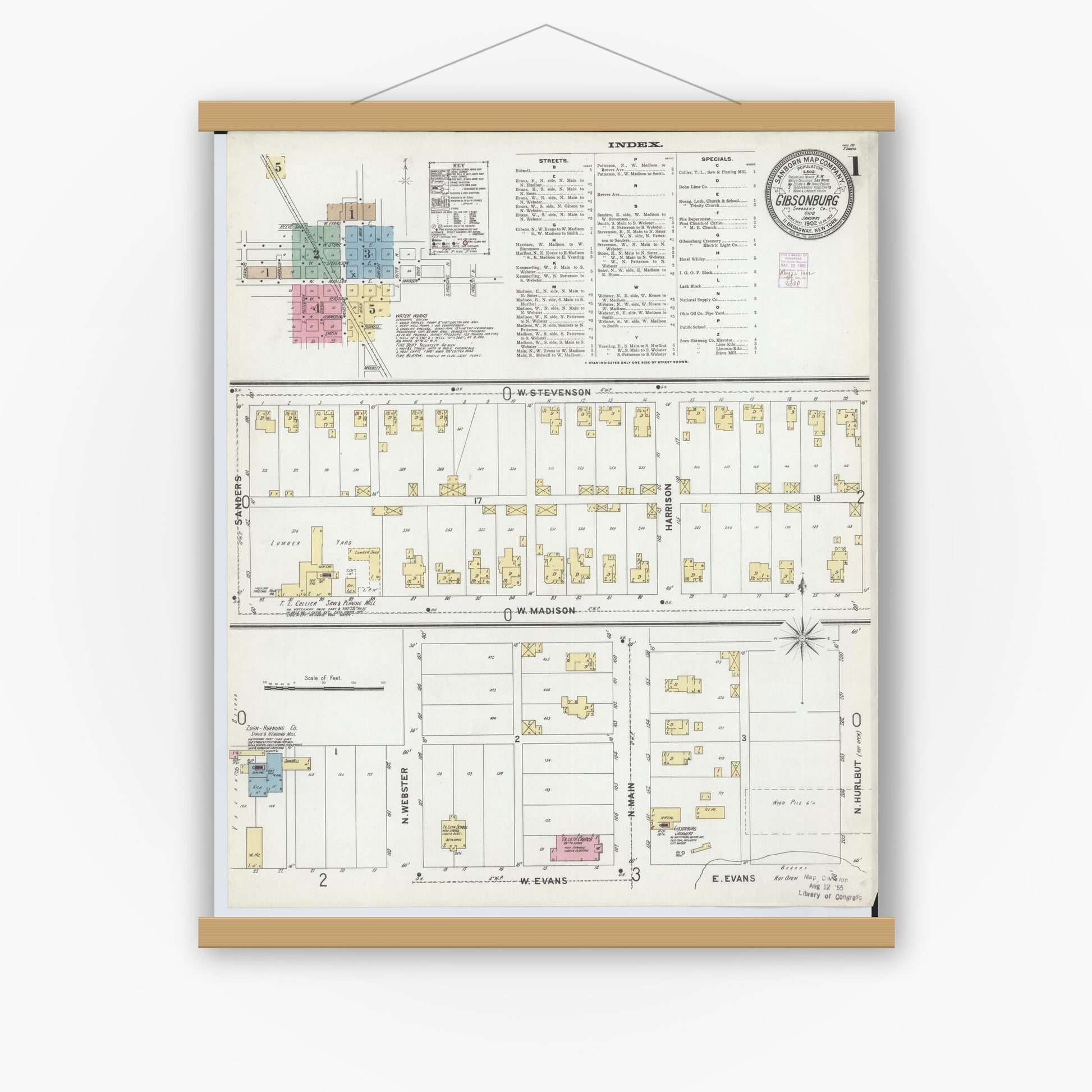 Old map wall art mockup — magnetic wood frame on white wall — Sanborn Fire Insurance Map from Gibsonburg, Sandusky County, Ohio (1902) - Complete Map Set