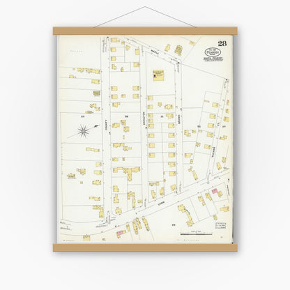 Old map wall art mockup — magnetic wood frame on white wall — Sanborn Fire Insurance Map from Peabody, Essex County, Massachusetts (1907), Sheet #0028