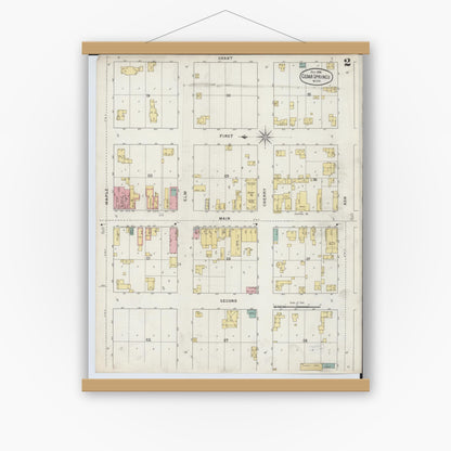 Old map wall art mockup — magnetic wood frame on white wall — Sanborn Fire Insurance Map from Cedar Springs, Kent County, Michigan (1894), Sheet #0002
