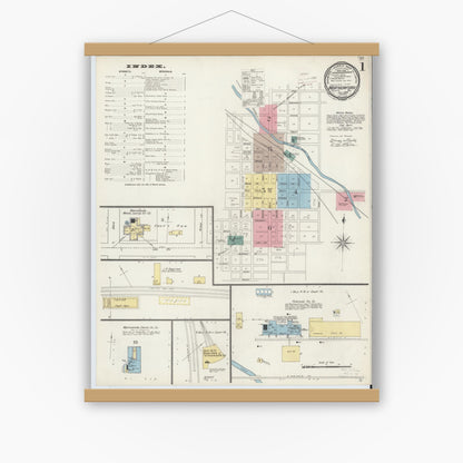 Old map wall art mockup — magnetic wood frame on white wall — Sanborn Fire Insurance Map from Weatherford, Parker County, Texas (1894), Sheet #0001