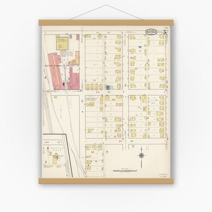 Old map wall art mockup — magnetic wood frame on white wall — Sanborn Fire Insurance Map from Bedford, Lawrence County, Indiana (1922), Sheet #0005