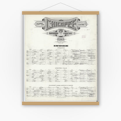 Old map wall art mockup — magnetic wood frame on white wall — Sanborn Fire Insurance Map from Chicopee, Hampden County, Massachusetts (1915), Sheet #0001