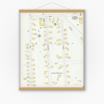 Old map wall art mockup — magnetic wood frame on white wall — Sanborn Fire Insurance Map from Gardner, Worcester County, Massachusetts (1900), Sheet #0007