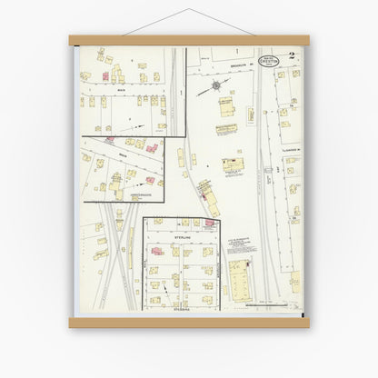 Old map wall art mockup — magnetic wood frame on white wall — Sanborn Fire Insurance Map from Creston, Wayne County, Ohio (1912), Sheet #0002