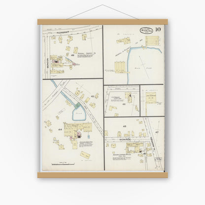 Old map wall art mockup — magnetic wood frame on white wall — Sanborn Fire Insurance Map from Woburn, Middlesex County, Massachusetts (1888), Sheet #0010