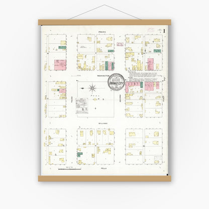 Old map wall art mockup — magnetic wood frame on white wall — Sanborn Fire Insurance Map from Orange City, Sioux County, Iowa (1909), Sheet #0001