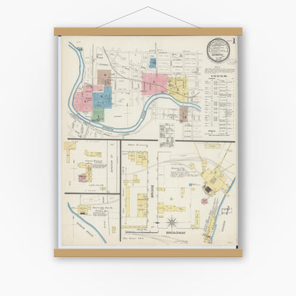 Old map wall art mockup — magnetic wood frame on white wall — Sanborn Fire Insurance Map from Oconto, Oconto County, Wisconsin (1887), Sheet #0001