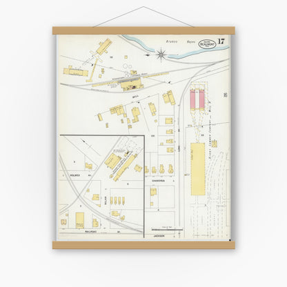 Old map wall art mockup — magnetic wood frame on white wall — Sanborn Fire Insurance Map from Beaumont, Jefferson County, Texas (1902), Sheet #0017