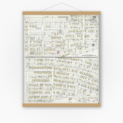 Old map wall art mockup — magnetic wood frame on white wall — Sanborn Fire Insurance Map from Peru, Miami County, Indiana (1920), Sheet #0028