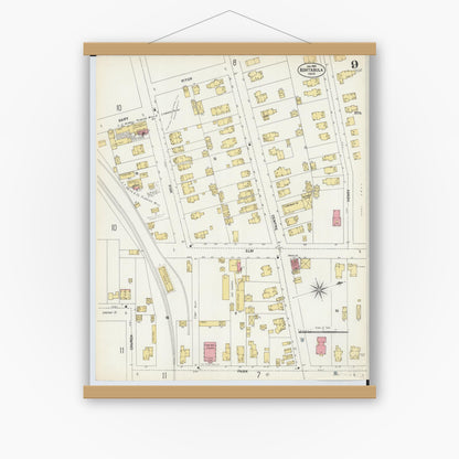 Old map wall art mockup — magnetic wood frame on white wall — Sanborn Fire Insurance Map from Ashtabula, Ashtabula County, Ohio (1903), Sheet #0009