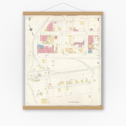 Old map wall art mockup — magnetic wood frame on white wall — Sanborn Fire Insurance Map from Richlands, Tazewell County, Virginia (1936), Sheet #0002