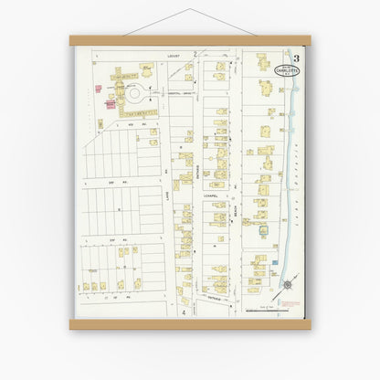 Old map wall art mockup — magnetic wood frame on white wall — Sanborn Fire Insurance Map from Charlotte, Monroe County, New York (1912), Sheet #0003