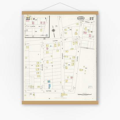 Old map wall art mockup — magnetic wood frame on white wall — Sanborn Fire Insurance Map from Ossining, Westchester County, New York (1924), Sheet #0022