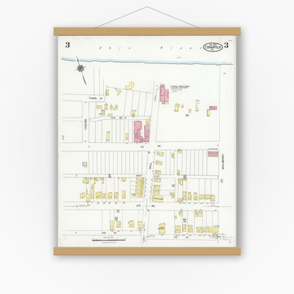 Old map wall art mockup — magnetic wood frame on white wall — Sanborn Fire Insurance Map from Coraopolis, Allegheny County, Pennsylvania (1924), Sheet #0003