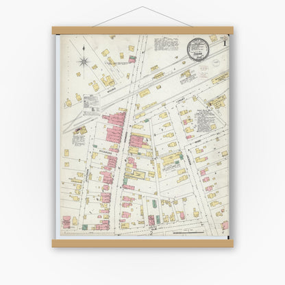 Old map wall art mockup — magnetic wood frame on white wall — Sanborn Fire Insurance Map from Sabina, Clinton County, Ohio (1899), Sheet #0001