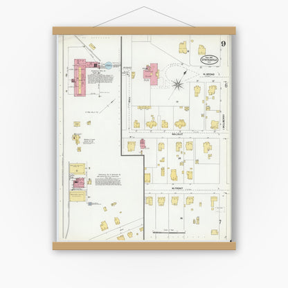 Old map wall art mockup — magnetic wood frame on white wall — Sanborn Fire Insurance Map from Statesville, Iredell County, North Carolina (1905), Sheet #0009