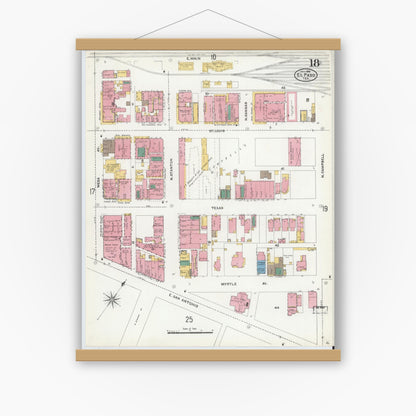 Old map wall art mockup — magnetic wood frame on white wall — Sanborn Fire Insurance Map from El Paso, El Paso County, Texas (1905), Sheet #0018
