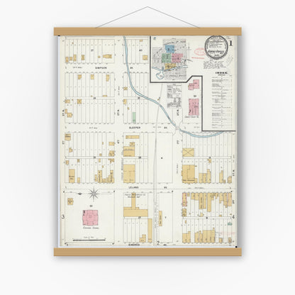 Old map wall art mockup — magnetic wood frame on white wall — Sanborn Fire Insurance Map from Grand Rapids, Itasca County, Minnesota (1897), Sheet #0001