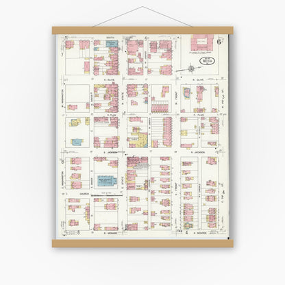 Old map wall art mockup — magnetic wood frame on white wall — Sanborn Fire Insurance Map from Media, Delaware County, Pennsylvania (1912), Sheet #0006