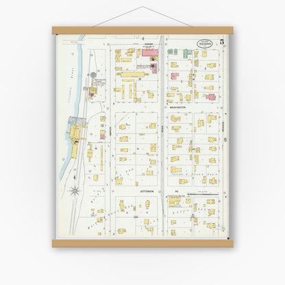 Old map wall art mockup — magnetic wood frame on white wall — Sanborn Fire Insurance Map from Havana, Mason County, Illinois (1899), Sheet #0005