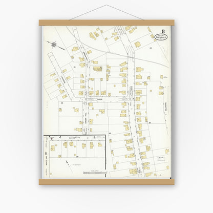 Old map wall art mockup — magnetic wood frame on white wall — Sanborn Fire Insurance Map from Archbald, Lackawanna County, Pennsylvania (1912), Sheet #0008