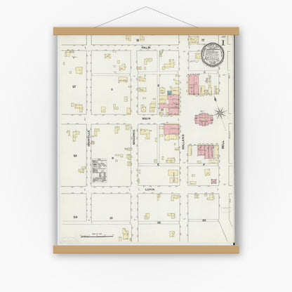 Old map wall art mockup — magnetic wood frame on white wall — Sanborn Fire Insurance Map from Bellville, Austin County, Texas (1891) - Complete Map Set