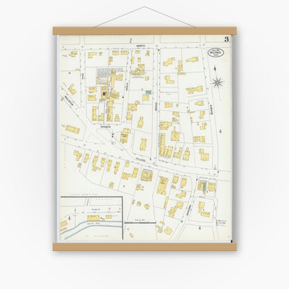 Old map wall art mockup — magnetic wood frame on white wall — Sanborn Fire Insurance Map from Medway, Norfolk County, Massachusetts (1903), Sheet #0003