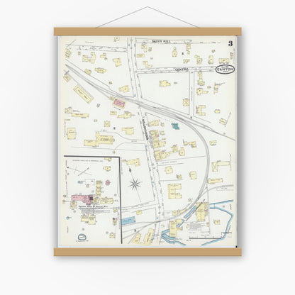 Old map wall art mockup — magnetic wood frame on white wall — Sanborn Fire Insurance Map from Canton, Norfolk County, Massachusetts (1891), Sheet #0003