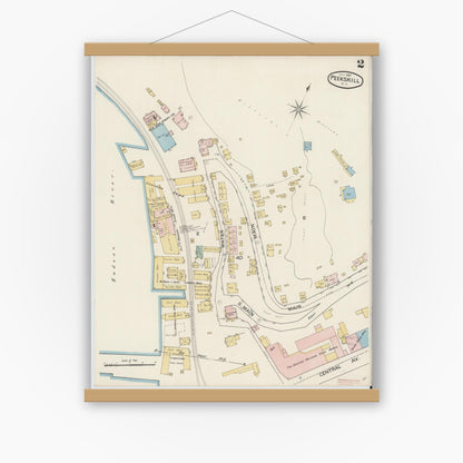 Old map wall art mockup — magnetic wood frame on white wall — Sanborn Fire Insurance Map from Peekskill, Westchester County, New York (1887) - Complete Map Set