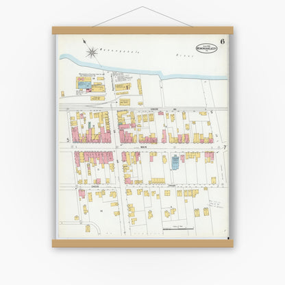Old map wall art mockup — magnetic wood frame on white wall — Sanborn Fire Insurance Map from Monongahela City, Washington County, Pennsylvania (1900), Sheet #0006