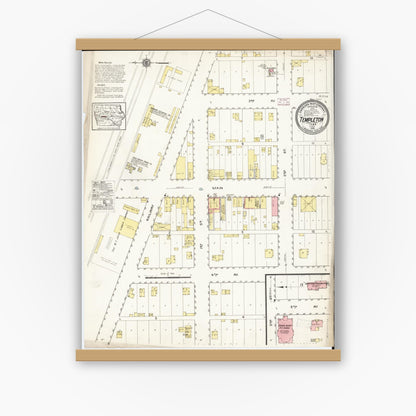 Old map wall art mockup — magnetic wood frame on white wall — Sanborn Fire Insurance Map from Templeton, Carroll County, Iowa (1915), Sheet #0001