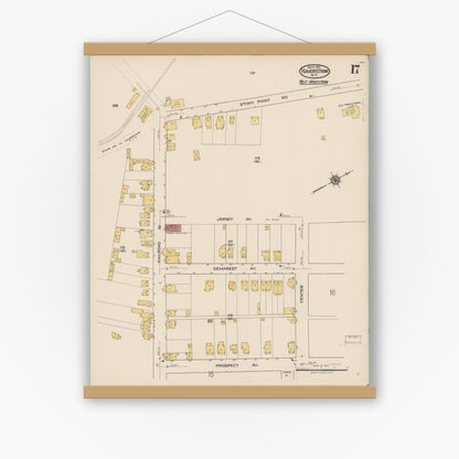 Old map wall art mockup — magnetic wood frame on white wall — Sanborn Fire Insurance Map from Haverstraw, Rockland County, New York (1921), Sheet #0017