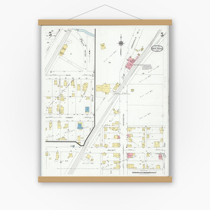 Old map wall art mockup — magnetic wood frame on white wall — Sanborn Fire Insurance Map from New Paris, Preble County, Ohio (1927), Sheet #0005