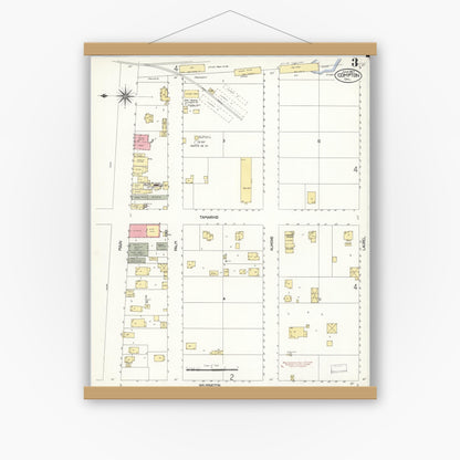 Old map wall art mockup — magnetic wood frame on white wall — Sanborn Fire Insurance Map from Compton, Los Angeles County, California (1907), Sheet #0003