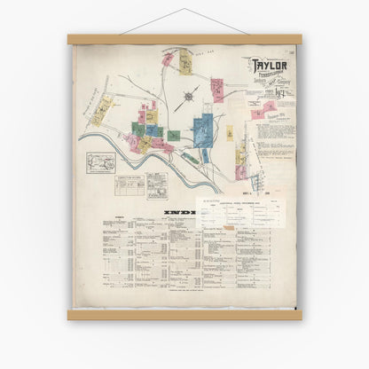 Old map wall art mockup — magnetic wood frame on white wall — Sanborn Fire Insurance Map from Taylor, Lackawanna County, Pennsylvania (1949), Sheet #0001