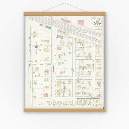 Old map wall art mockup — magnetic wood frame on white wall — Sanborn Fire Insurance Map from Mexico, Audrain County, Missouri (1914), Sheet #0010