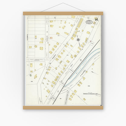 Old map wall art mockup — magnetic wood frame on white wall — Sanborn Fire Insurance Map from Dover, Morris County, New Jersey (1916), Sheet #0016