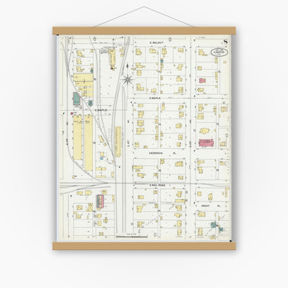 Old map wall art mockup — magnetic wood frame on white wall — Sanborn Fire Insurance Map from Canton, Fulton County, Illinois (1902), Sheet #0008