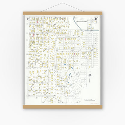 Old map wall art mockup — magnetic wood frame on white wall — Sanborn Fire Insurance Map from Marion, Williamson County, Illinois (1937), Sheet #0017