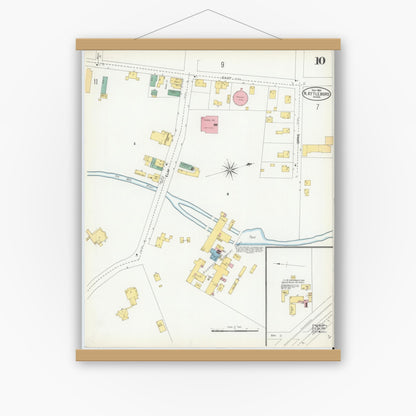 Old map wall art mockup — magnetic wood frame on white wall — Sanborn Fire Insurance Map from North Attleborough, Bristol County, Massachusetts (1904), Sheet #0010