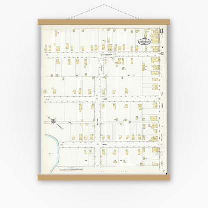 Old map wall art mockup — magnetic wood frame on white wall — Sanborn Fire Insurance Map from Archbald, Lackawanna County, Pennsylvania (1912), Sheet #0011