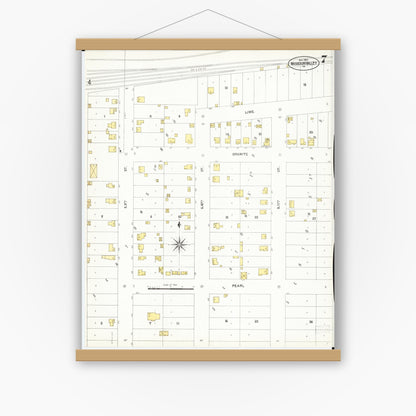 Old map wall art mockup — magnetic wood frame on white wall — Sanborn Fire Insurance Map from Missouri Valley, Harrison County, Iowa (1901), Sheet #0007