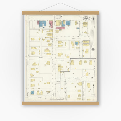 Old map wall art mockup — magnetic wood frame on white wall — Sanborn Fire Insurance Map from Clearwater, Pinellas County, Florida (1913), Sheet #0004