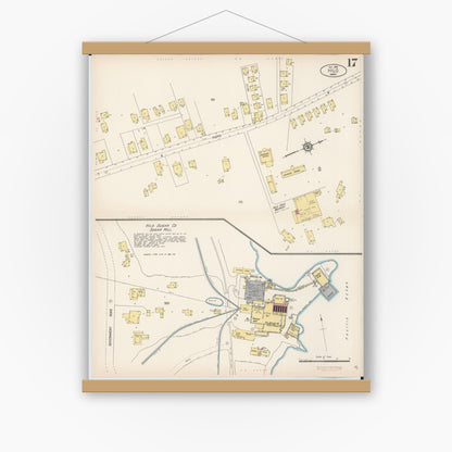 Old map wall art mockup — magnetic wood frame on white wall — Sanborn Fire Insurance Map from Hilo, Hawaii County, Hawaii (1914), Sheet #0017