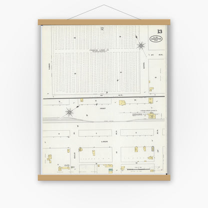 Old map wall art mockup — magnetic wood frame on white wall — Sanborn Fire Insurance Map from Crookston, Polk County, Minnesota (1906), Sheet #0013